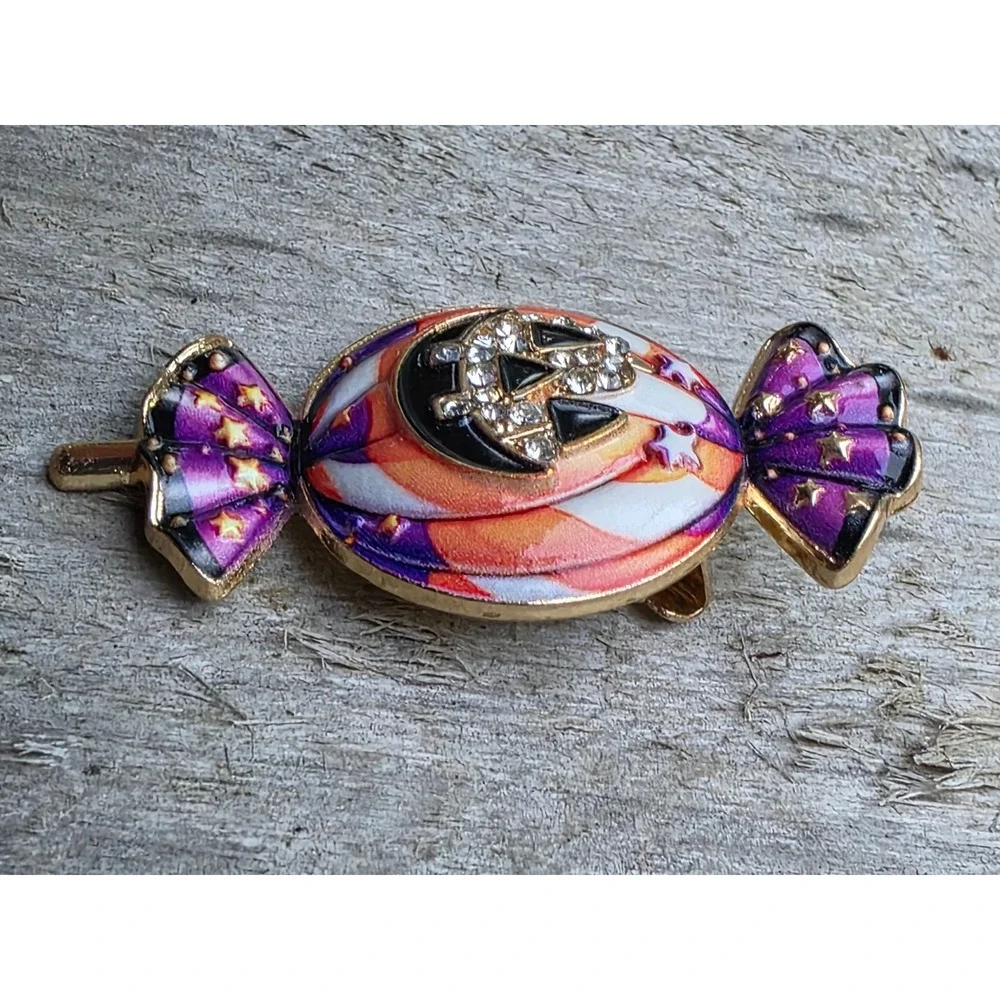 Halloween Jack-O-Lantern Candy Brooch Enamel Rhinestone Pumpkin Pendant Pin